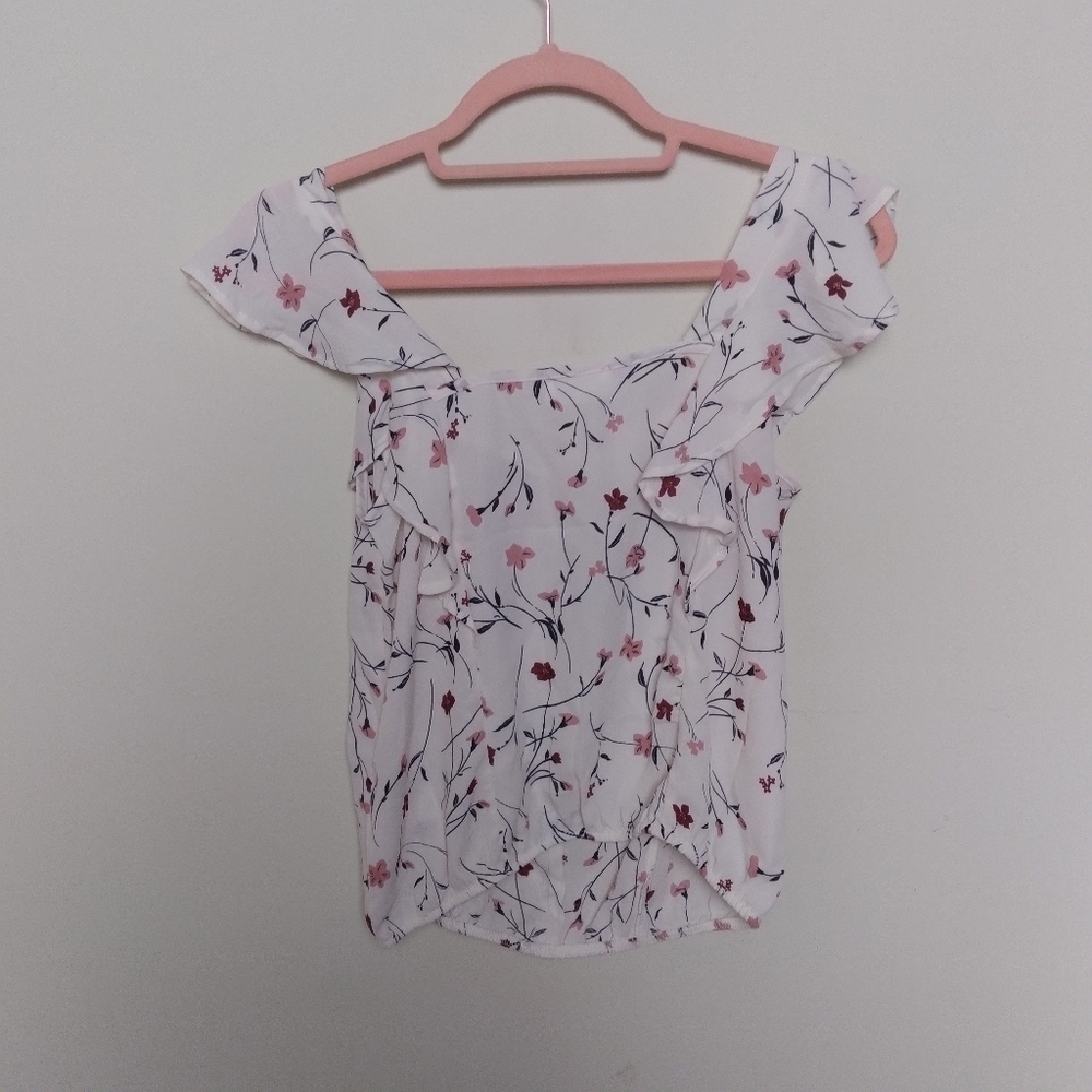 Sienna Sky Pink and White Cottagecore Floral Ruffle Sleeve Blouse Size Small - Picture 2 of 8